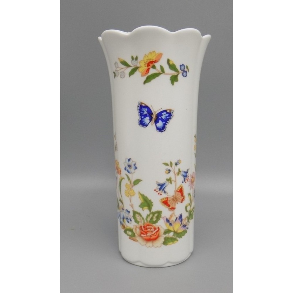 Vintage Aynsley Cottage Garden Bone China Vase Made in England Floral Butterfly